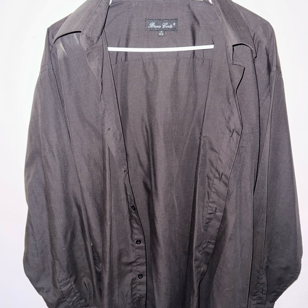 Bruno Conte Mens Dress Shirt 17 34/35 Gray Long Sleeve Button Down Formal